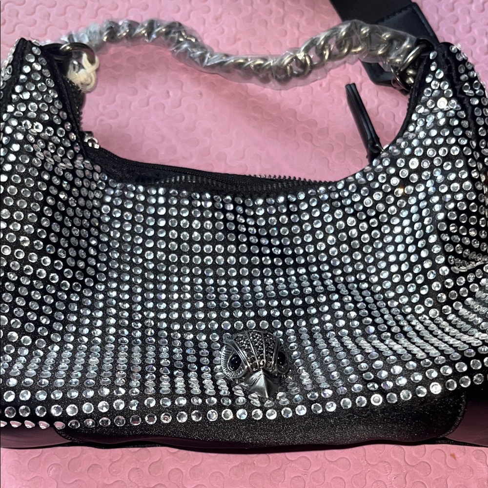 Kurt Geiger Black and Silver rhinestone Studded Shoulder Bag nwt - Picture 3 of 12